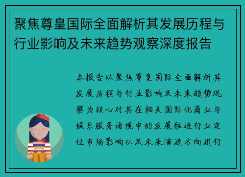 聚焦尊皇国际全面解析其发展历程与行业影响及未来趋势观察深度报告