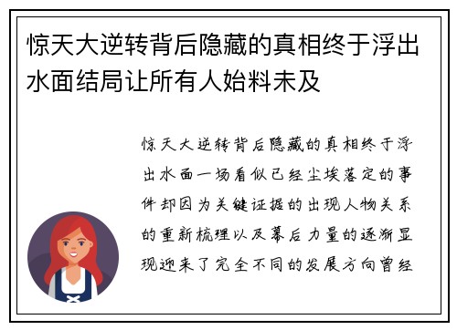 惊天大逆转背后隐藏的真相终于浮出水面结局让所有人始料未及 惊天大逆转背后隐藏的真相终于浮出水面结局让所有人始料未及